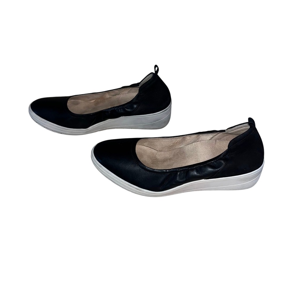 Vionic Jacey Black‎ Leather Slip On Ballet Flats Wedge Heel Women Size 11